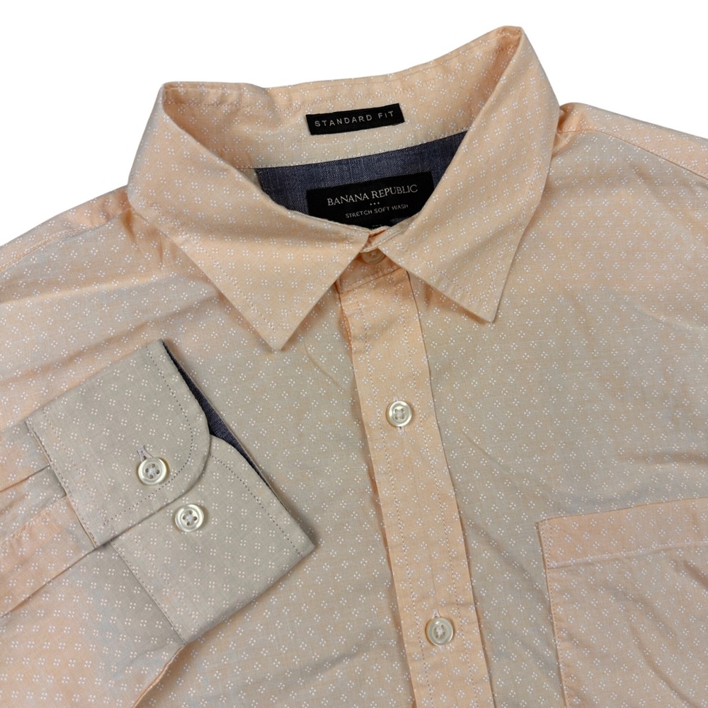 Banana Republic Mens Peach Orange Micro Print Button Down Shirt Standard Fit M